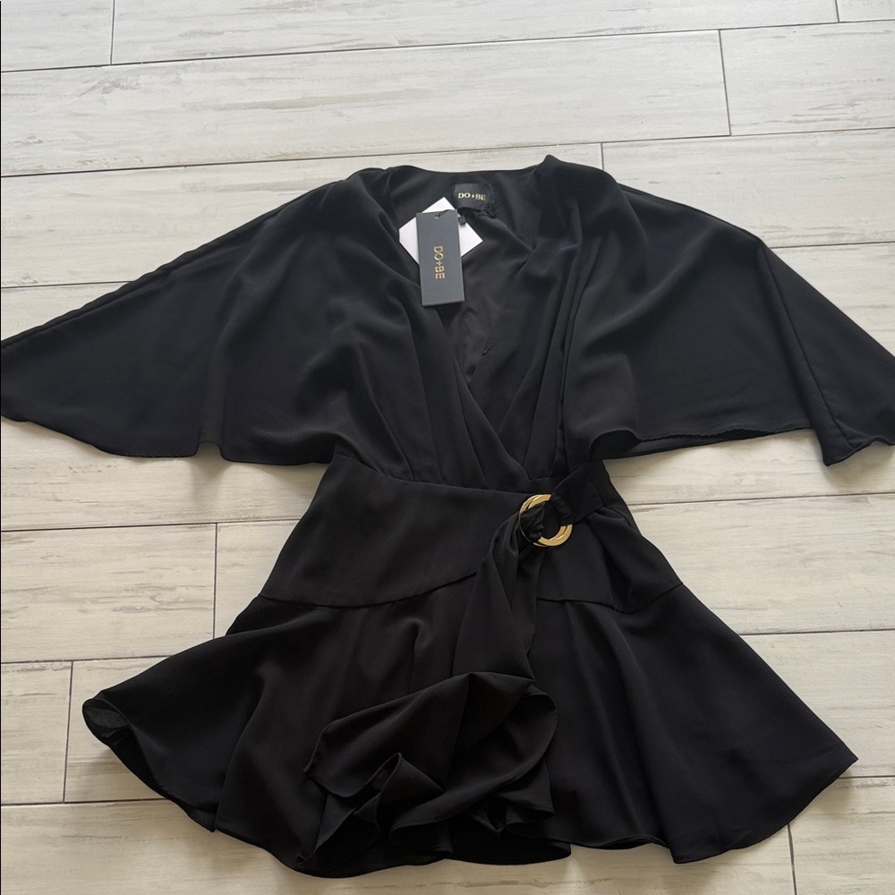 DO+BE Black Wrap Dress with Gold Ring Detail